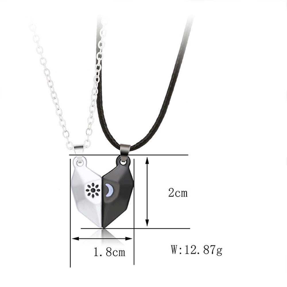 【COD Tangding】2pcs / set Kalung Liontin Magnetik Bentuk Hati Matahari Bulan Untuk Hadiah Hari Valentine