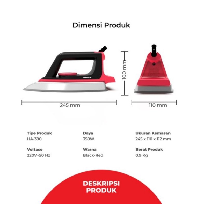MASPION Setrika HA 390 Setrikaan Anti Lengket