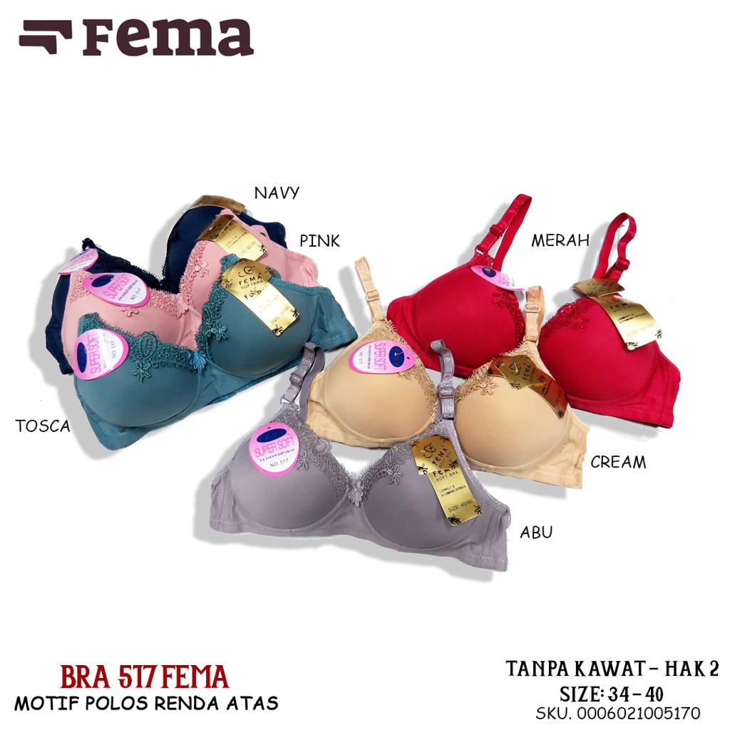 FEMA Official Shop Ecer 1 pcs BH Bra 517 Renda Atas