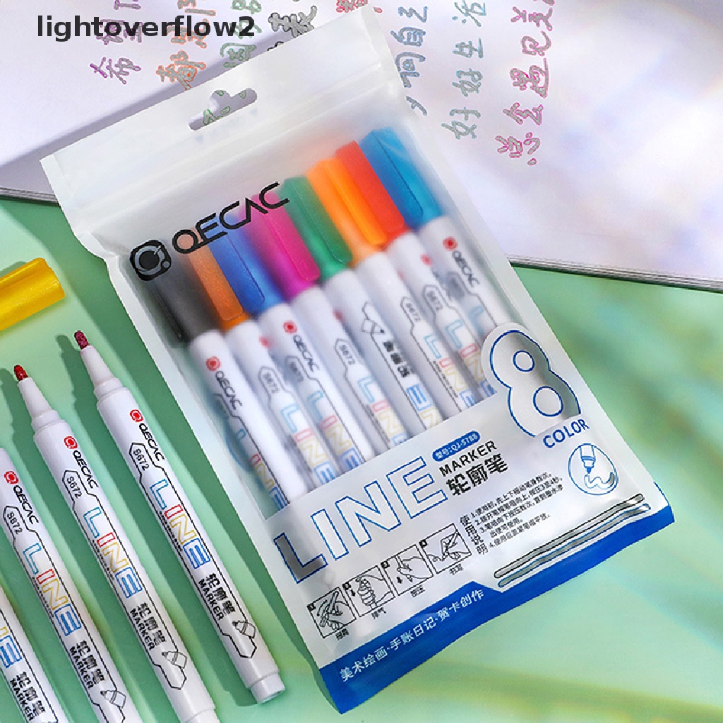 (lightoverflow2) 8 / 12pcs / Set Spidol marker Garis Ganda Untuk Dekorasi diary / Pelajar