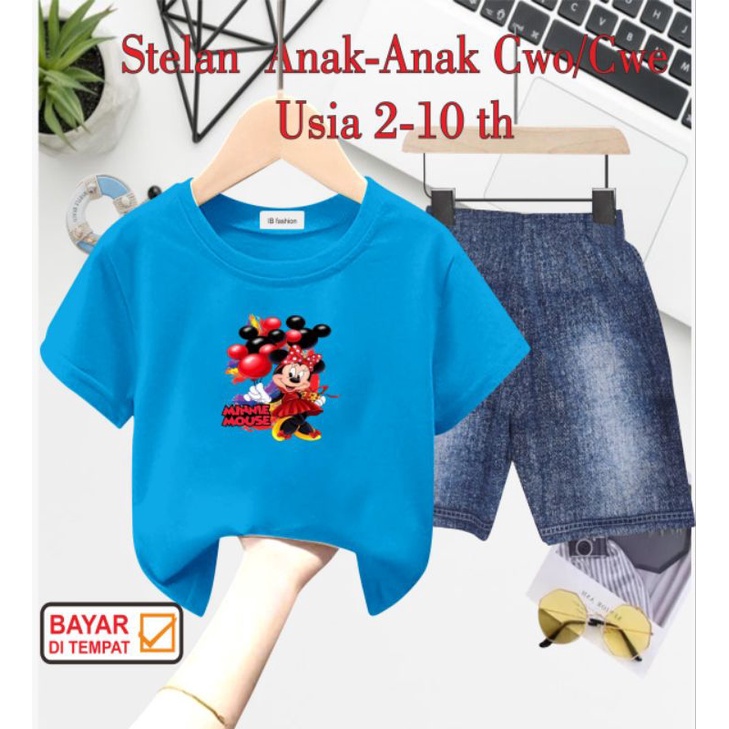 ((IB))SETELAN ANAK PEREMPUAN SEMI JEANS/MINNIE DIGITAL SABLON