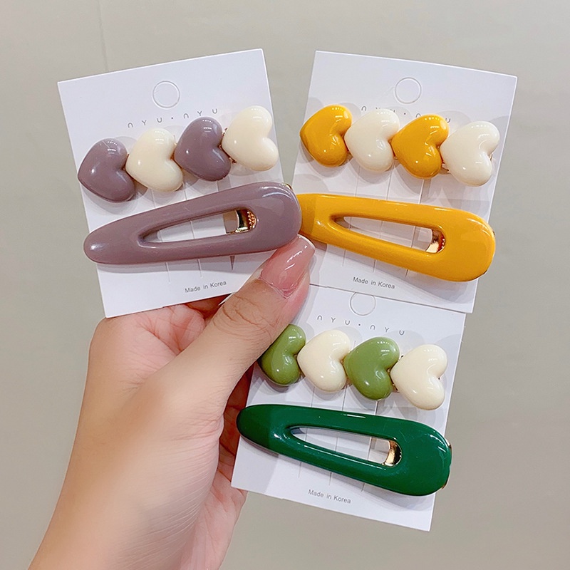 Mhang Set Jepit Rambut Bentuk Hati Bahan Resin Untuk Anak Perempuan