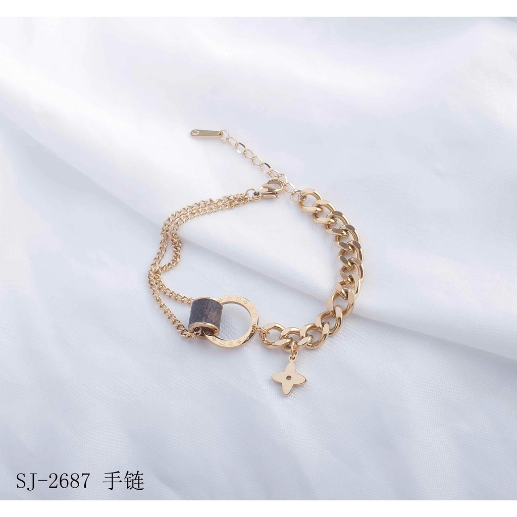 Gelang Titanium Dobel Rantai Perhiasan Fashion 2687