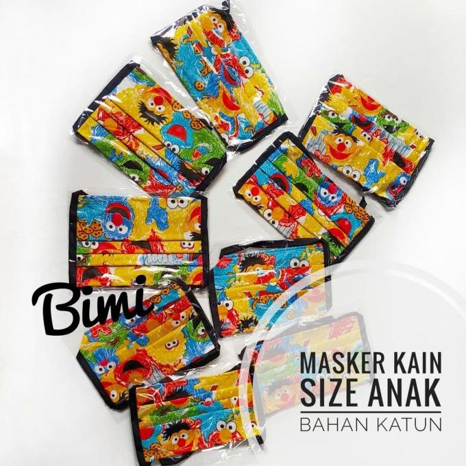 Masker kain size anak katun premium tali panjang motif kartun lucu 25-batikanakbimi Berkualitas
