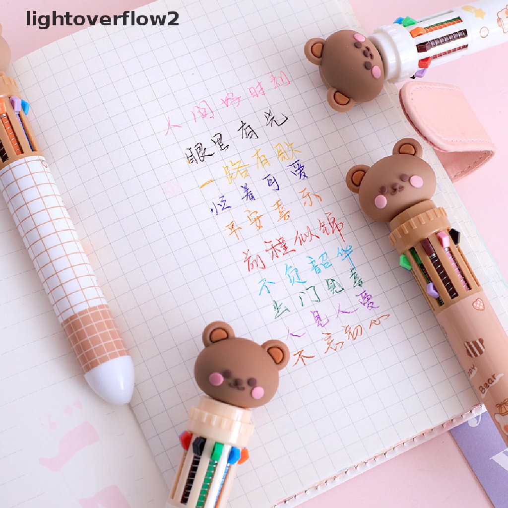 (lightoverflow2) Pulpen 10 Warna Dengan Hiasan Kartun Beruang Untuk Sekolah / Kantor