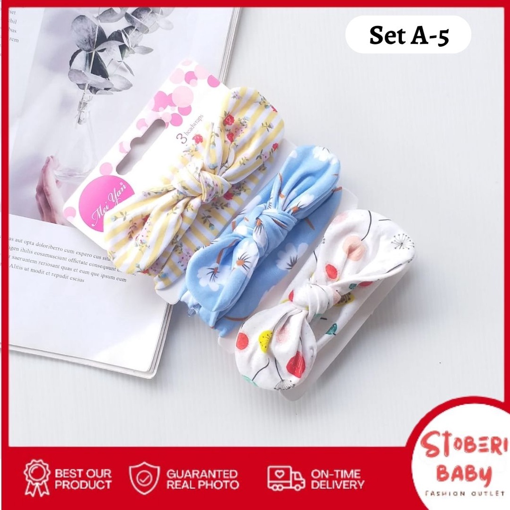 stoberi baby - BANDANA MOTIF A Bandana Set isi 3 Motif Beda / Headband Bayi Newborn Anak Perempuan Part 1