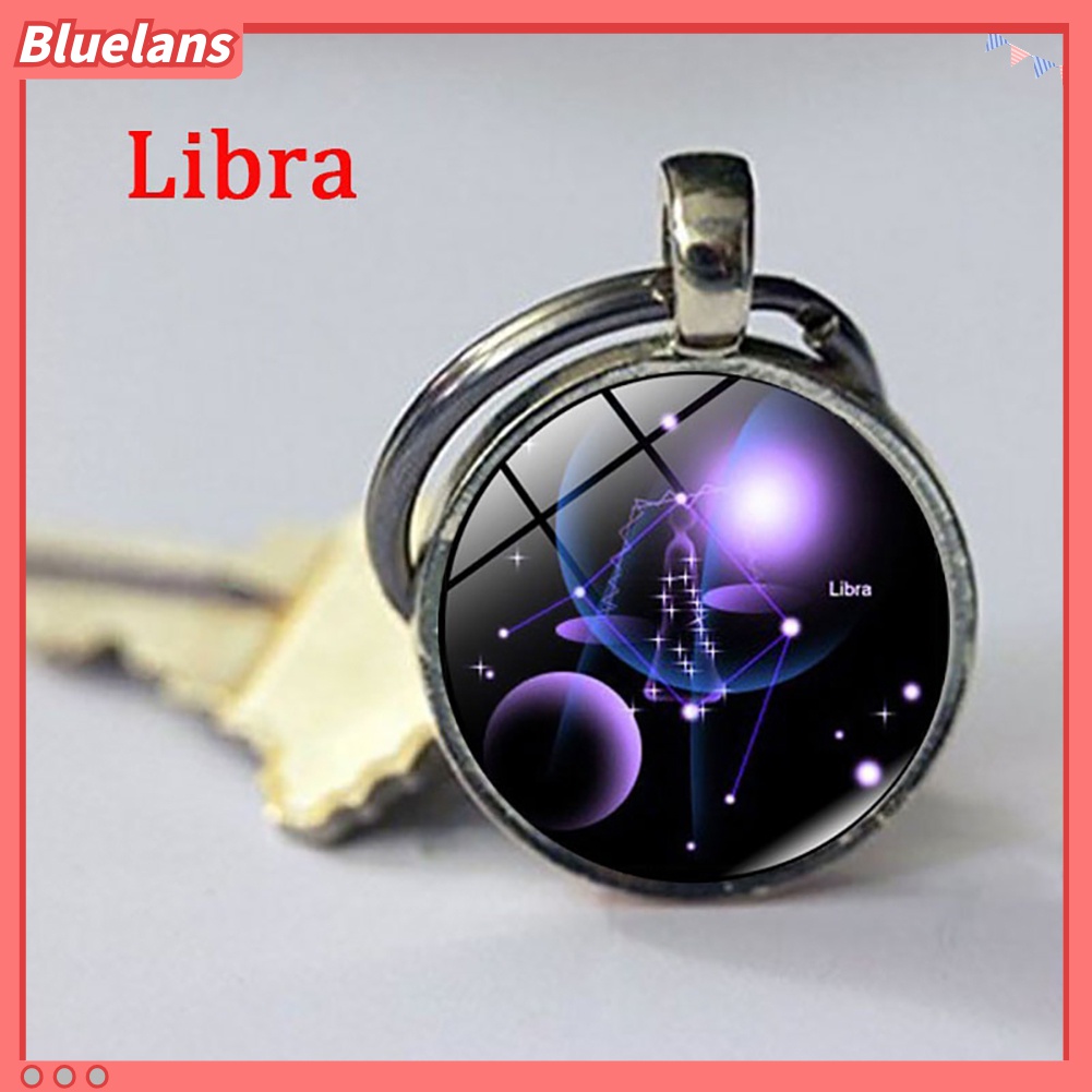 Gantungan Kunci Bentuk Bulat Motif 12 Zodiak Bahan Kaca