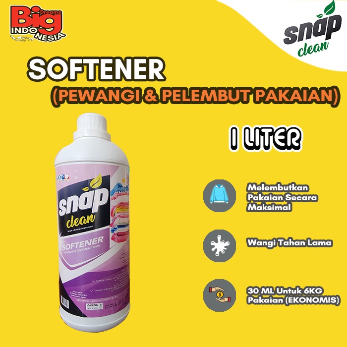 Softener Pewangi Baju Pelembut Pakaian Snap Clean 1 Liter