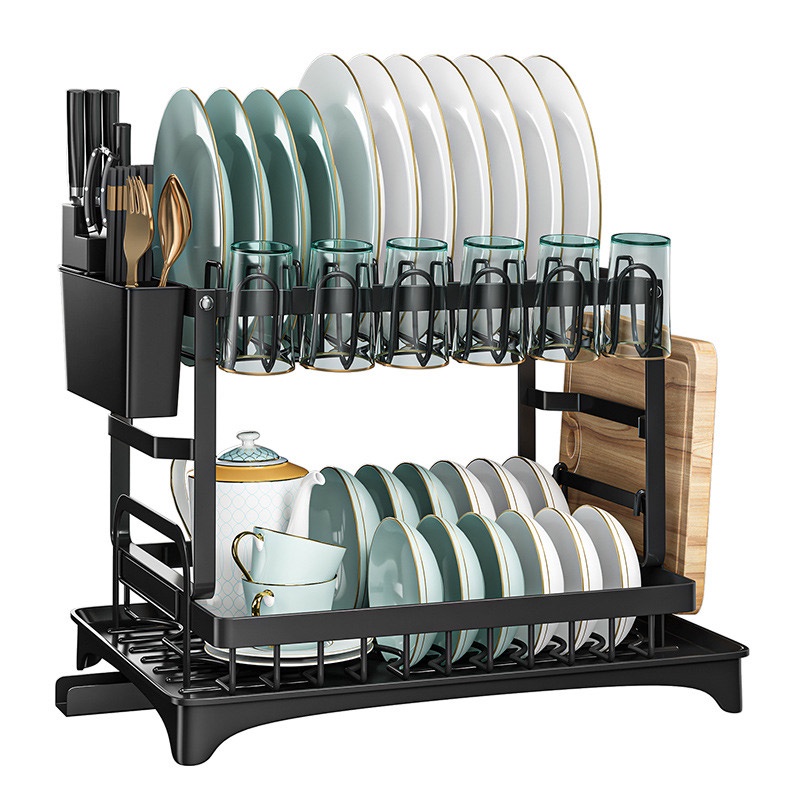 Rak Piring Dapur Stainless Steel Penyimpanan Rak Pengering Piring Rak Mangkuk Piring