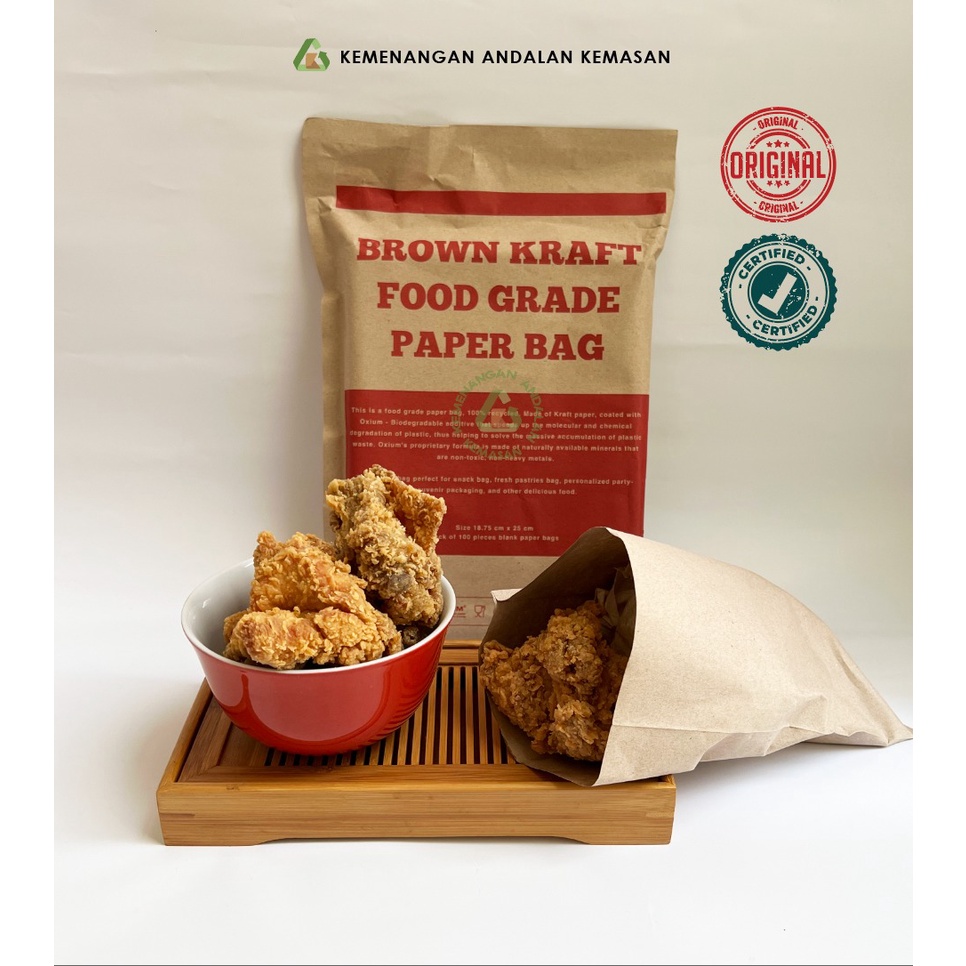 Kantong Gorengan Food Grade / Kraft PE OXIUM / Kantong Ayam Fried Chicken - PAK isi 100