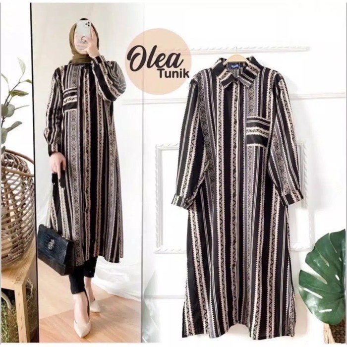 

olea tunik rayon viscose premium long tunik wanita panjang salur hits - mocca
