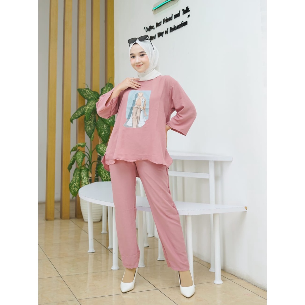 Julita Set Baju Wanita Setelan Jumbo Terbaru 2022/Setelan Muslim Wanita Terbaru Bahan Cringkle/Setelan Long Tunik Set/ Fashion Outfit set 2 In 1 Anti Kusut