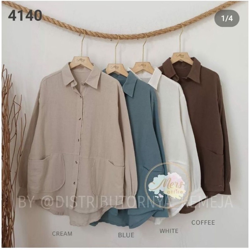 Kemeja Wanita Basic Lengan Panjang Saku Depan Bahan Katun linen Allsize Baju Atasan Ootd Kekinian