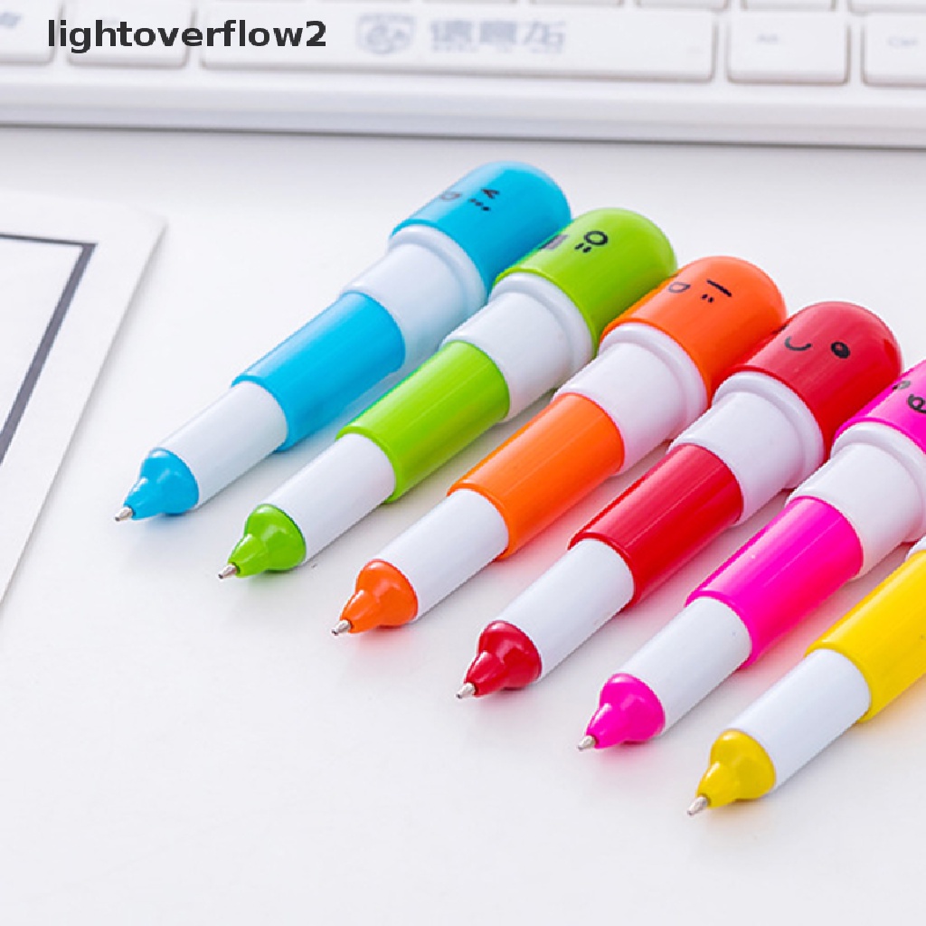 (lightoverflow2) 6pcs / Set Bolpen Teleskopik Bentuk Kapsul Motif Smiley Face Untuk Stationery