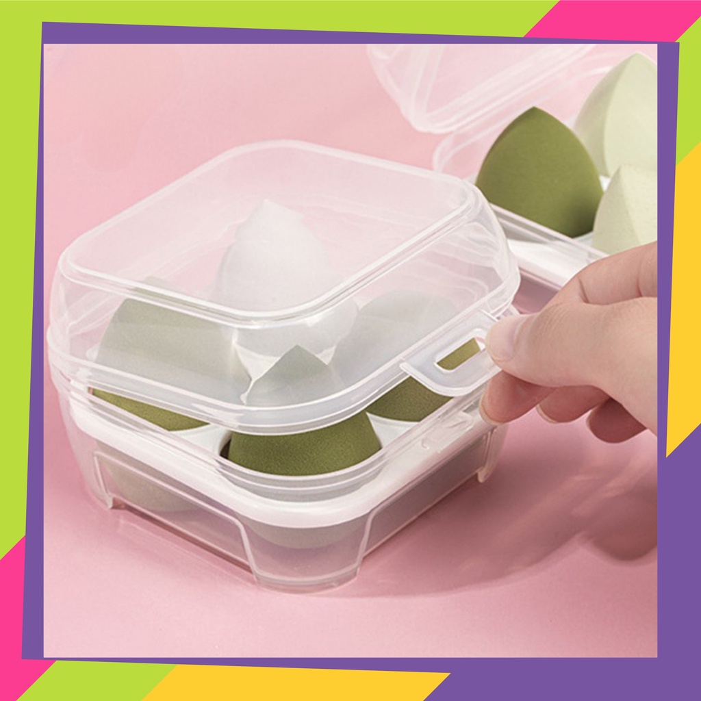1818 / Kotak penyimpanan spons blender foundation 4 grid warna transparan