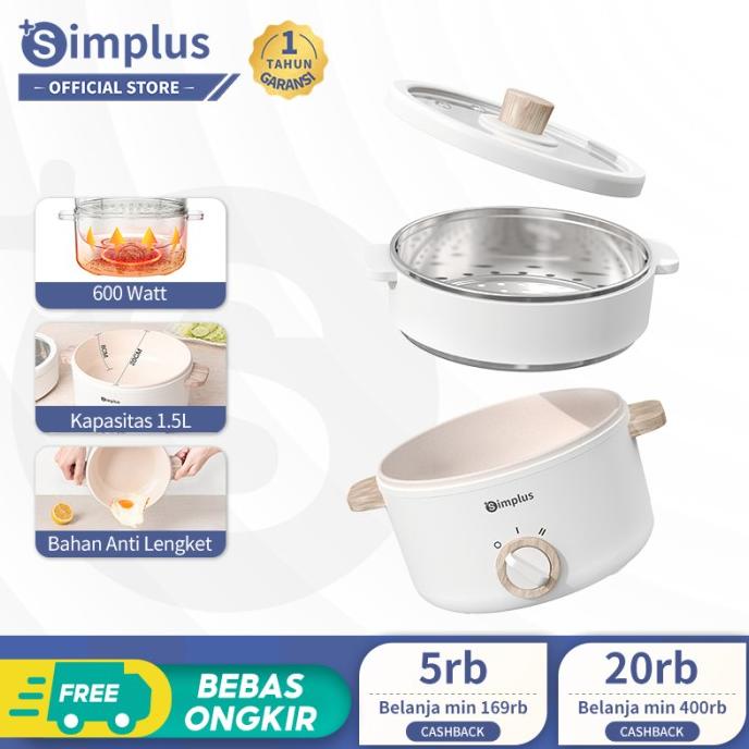 Discount Simplus Panci Listrik Kukusan Serbaguna 600 Watt Low Watt 1.5L /PERALATAN MASAK SET/PANCI P