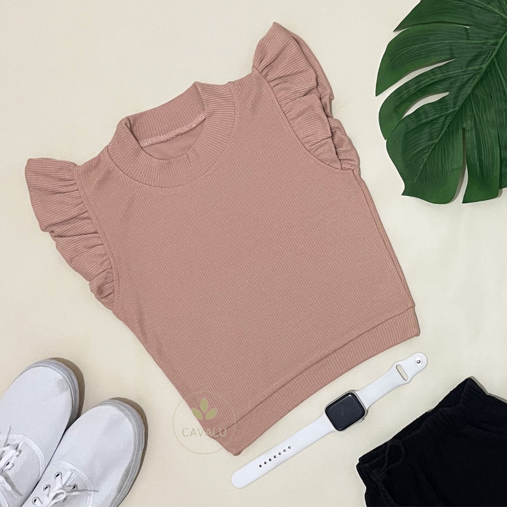 CAVALU Kaos Wanita Crop Top Korea Lengan Remple Korean Crop Tee Casual T-Shirt Baju Atasan Wanita 204