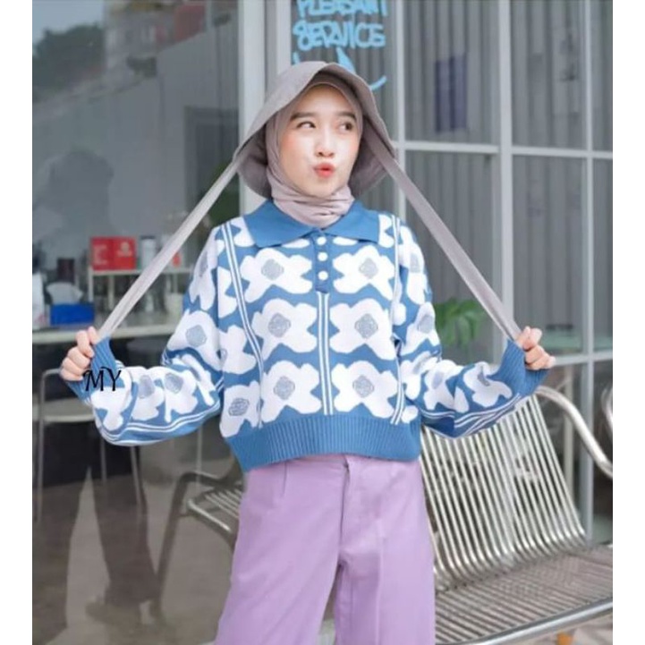 SWETER ELLY  BUNGA CROP KOREA Vintage