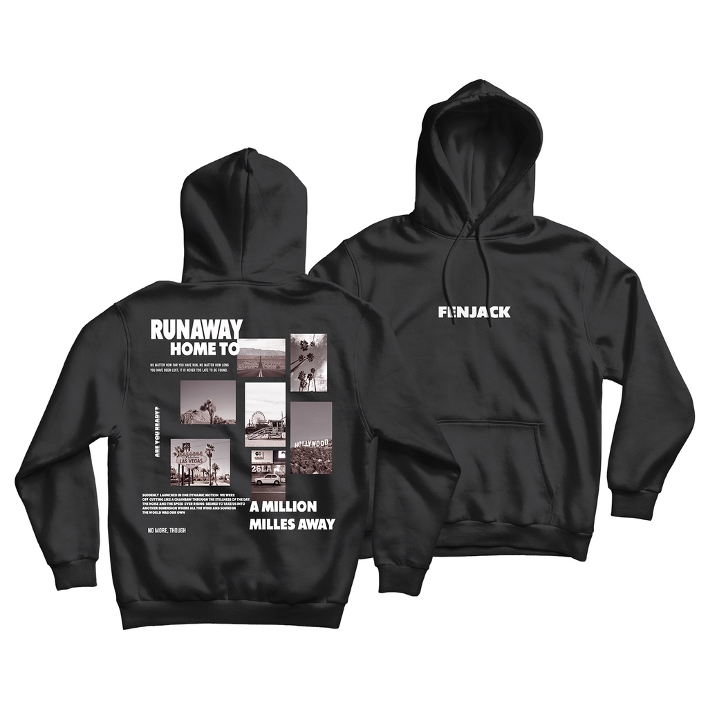 Sweaterpolos Hoodie Jumper RUNAWAY ( Sablon ) Unisex Pria & Wanita-HITAM