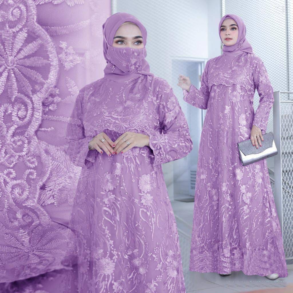 Baju Pesta Gamis Brukat Jumbo Wanita Muslimah Adem Mewah Elegan Kondangan Trandy Model Terbaru 2022 