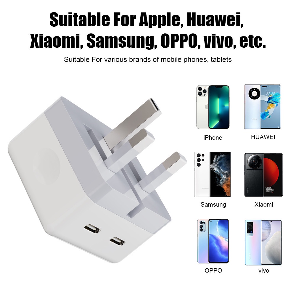 Plug EU US UK 40W PD Dual Port Untuk Apple i-Pad i-Phone 12 13 14 Tipe C 35W 40W