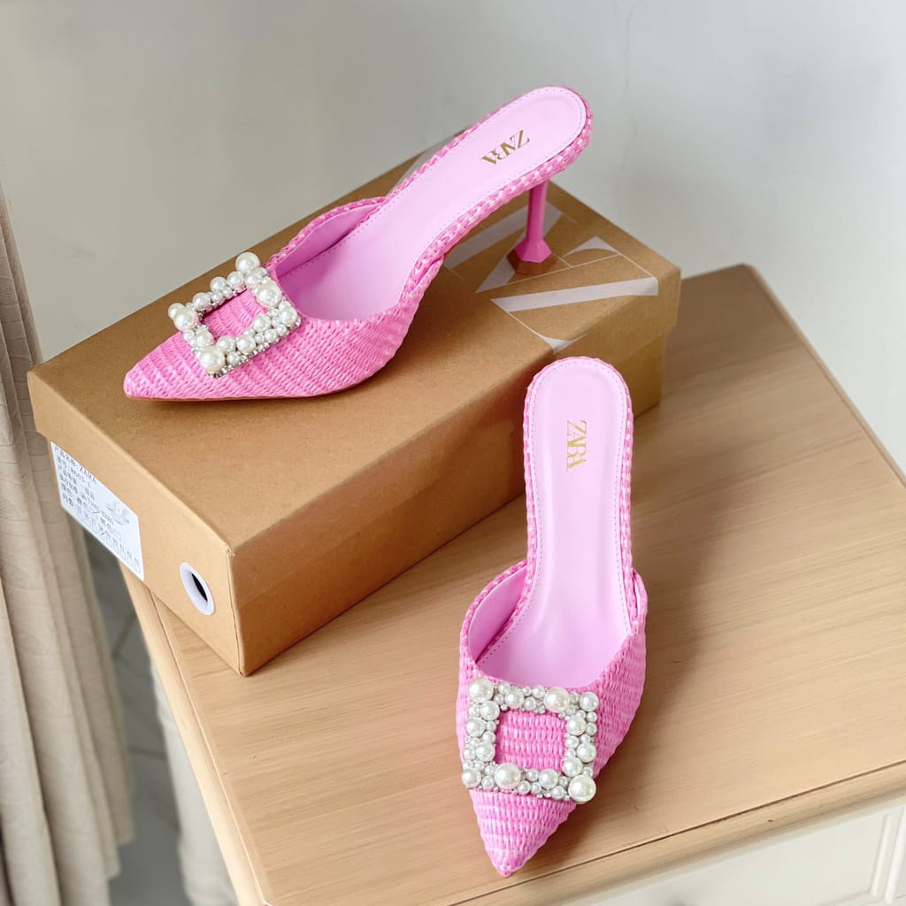 SANDAL WANITA ZS-3617 PINK HEELS 7CM FREE BOX