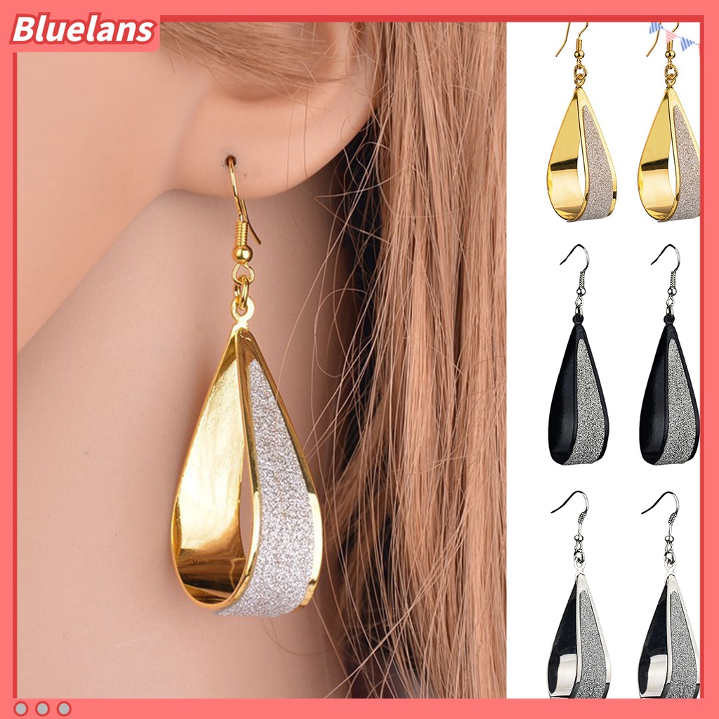 Bluelans Anting Kait Gantung Bentuk Tetesan Air Hollow Bahan Alloy Untuk Wanita