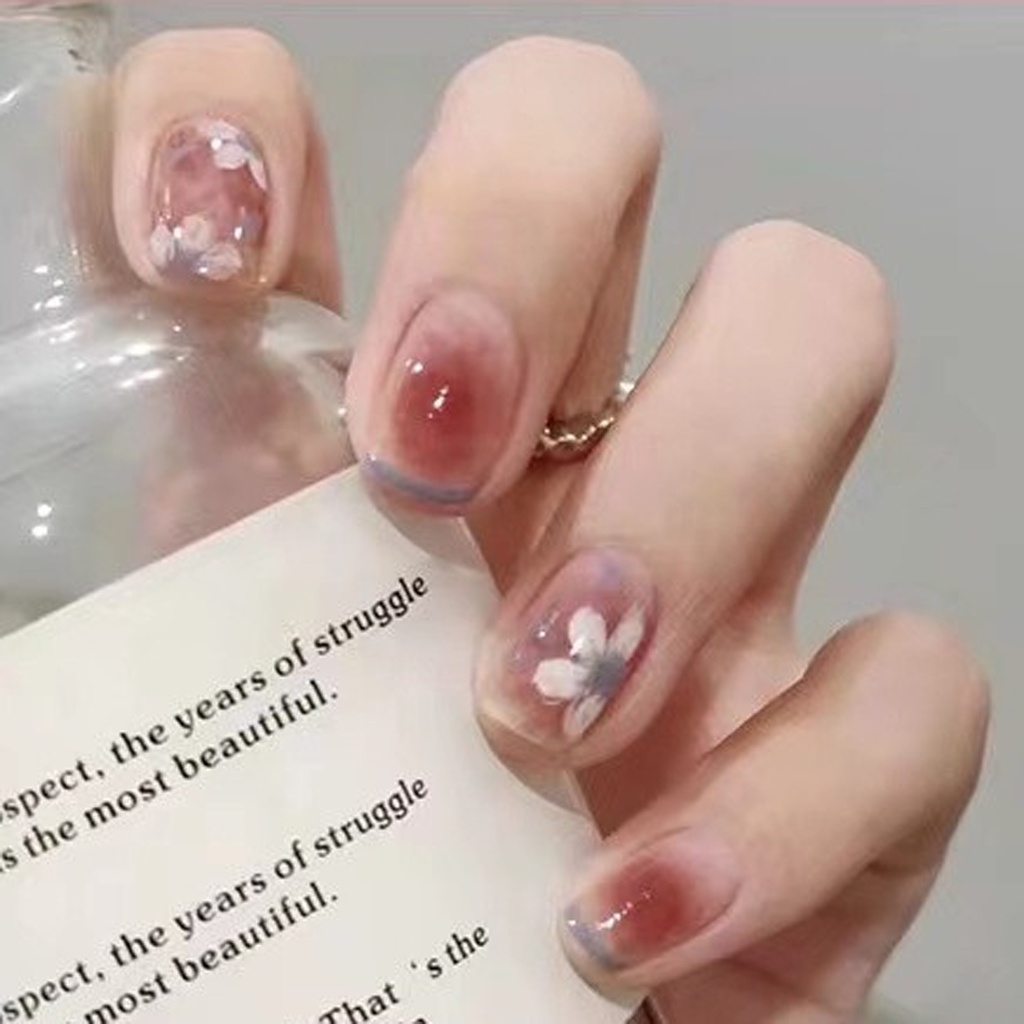 BRGUNIK 24 Pcs Kuku Palsu Dan Lem Fake Nail Art 3d Kuku Palsu Tahan Air 24 Pcs Kotak Free Lem R474