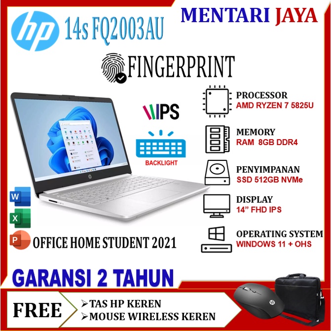 LAPTOP BARU HP 14S RYZEN 7 5825U 8GB 512GB SSD 14 FHD IPS WINDOWS 11 OHS ORIGINAL