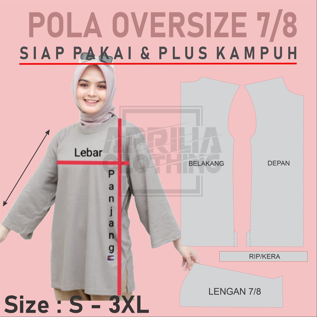 POLA INSTAN T-SHIRT OVERSIZE 7/8 KAOS OVERSIZE CEWEK
