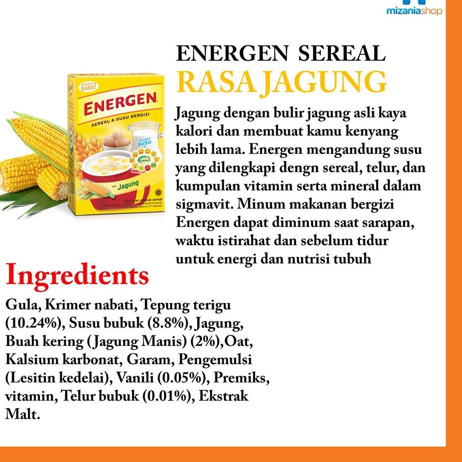 

ARTHh6H1--ENERGEN COKLAT / ENERGEN KURMA KACANG HIJAU VANILLA JAHE JAGUNG RENCENG (ISI 10 SACHET)