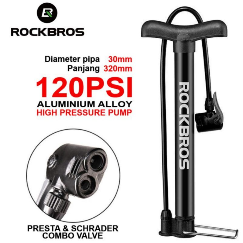 Pompa Sepeda Rockbros 120 PSI Alloy Pentil Schrader dan Prest