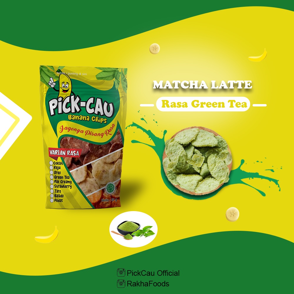 

Keripik pisang Pick-Cau Banana Chips Green Tea - Keripik Pisang rasa Bumbu Tebal gurih dan Renyah 80gram