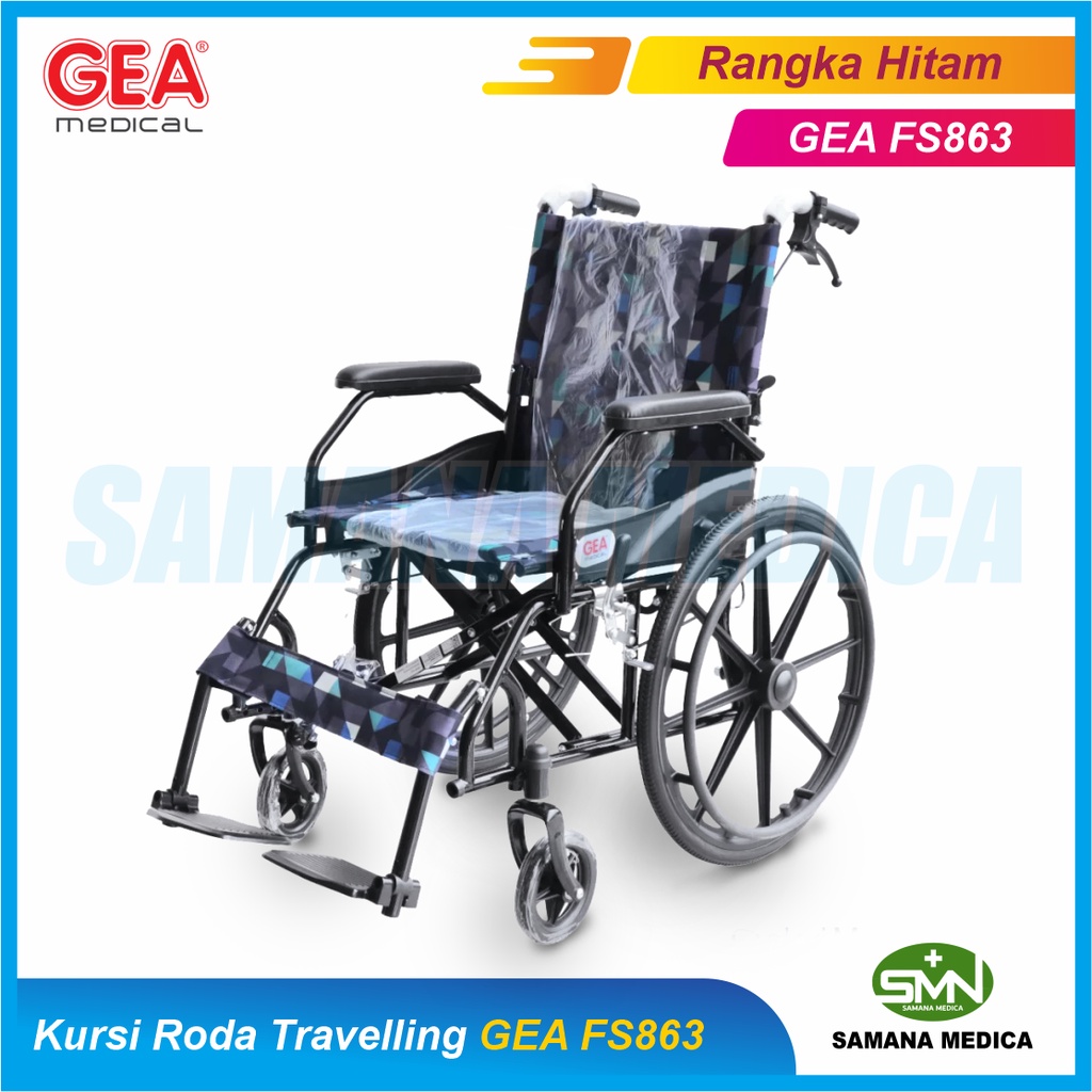 Jual Kursi Roda Travelling GEA FS863 HITAM Steel Wheelchair Besi Cat ...