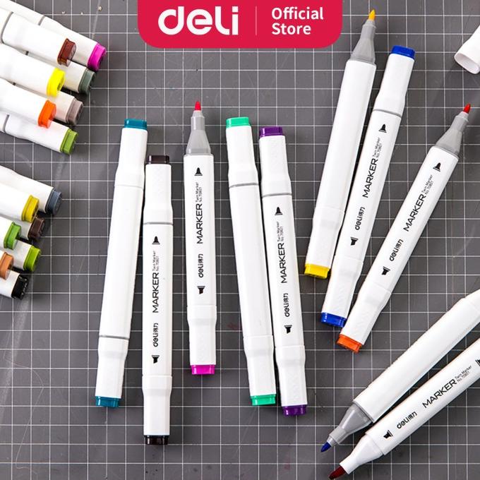 

(COD) Deli spidol 60warna dengan ujung Tip ganda Desain profesional 70801-60