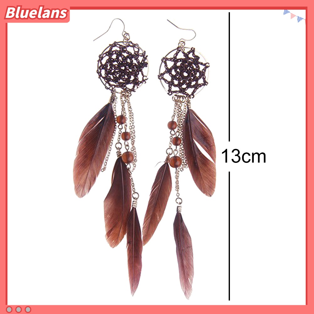 Anting Kait Gantung Desain Dream Catcher Hias Manik-Manik Rumbai Untuk Wanita