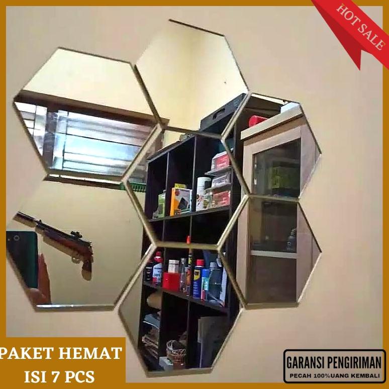 (PAKET HEMAT ISI 7 PCS) Cermin Hexagonal (ukuran 16x14 CERMIN ASLI) Cermin Aesthetic Cermin Dinding 