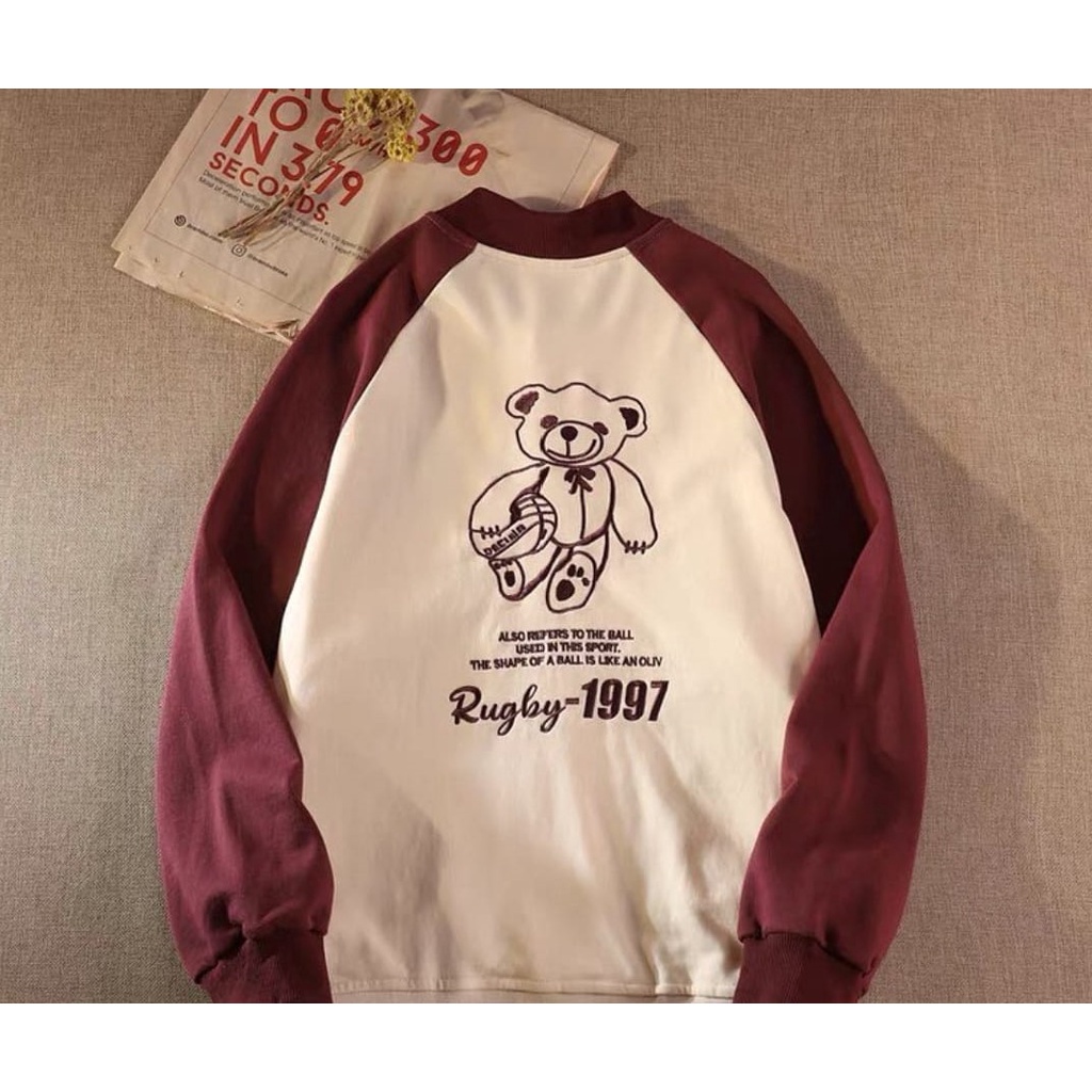 Jacket Rugby 1997 Bear - Varsity - Bahan Fleece - Allsize - Baju Wanita - Jacket Wanita dan Pria