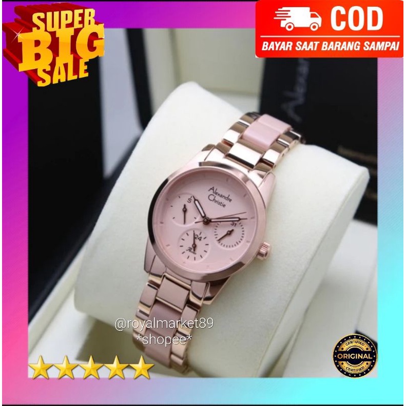 [PILIHAN WARNA LAIN GESER FOTONYA] ORI JAM TANGAN WANITA ALEXANDRE CHRISTIE ANALOG RANTAI STAINLESS 