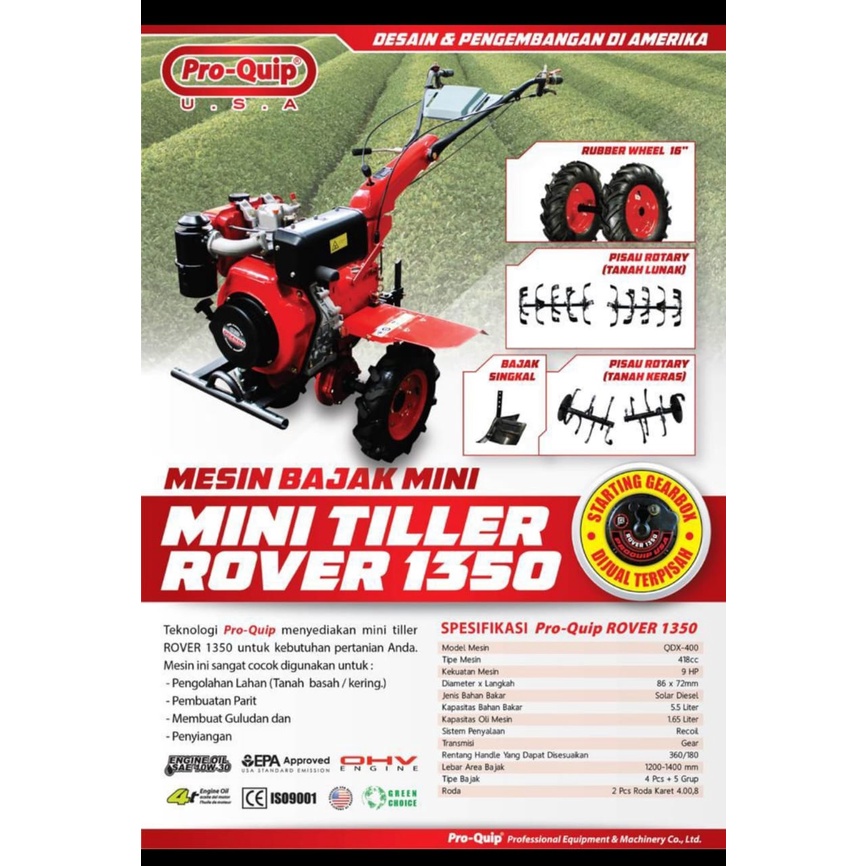 Mesin Traktor Sawah Bajak Mini Power Tiller Proquip Rover 1350