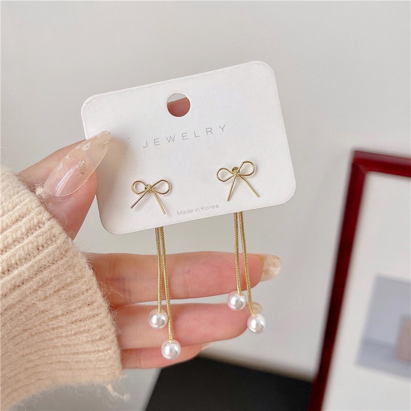 Mhang Anting Gantung Panjang Tusuk Gaya Korea Motif Kupu-Kupu + Bintang + Berlian + Mutiara Untuk Perhiasan Wanita