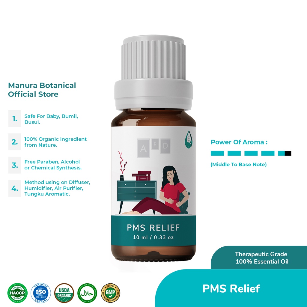 PMS Relief Manura Oil Aromatherapy Certified Organic &amp; Therapeutic Grade Natural 100%