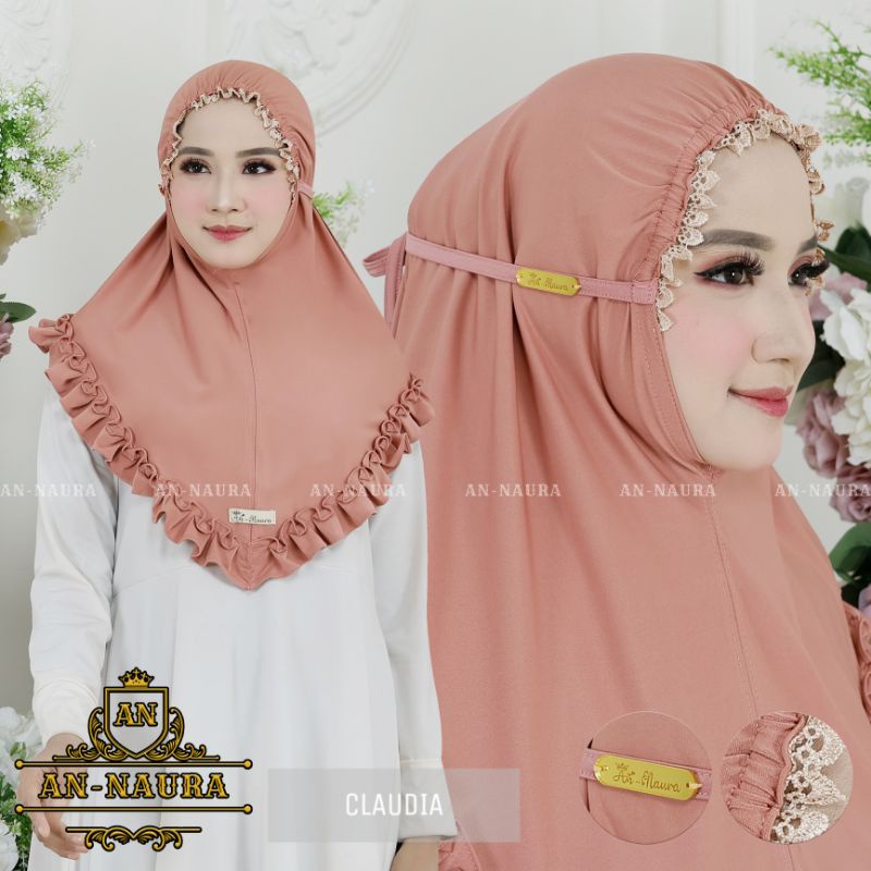 Jilbab kerut renda claudia terbaru - bergo kerut renda jersey murah - kerudung jersey renda murah - 