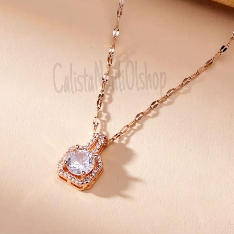 KALUNG DEWASA TITANIUM KOTAK PERMATA DIAMOND PERHIASAN EMAS KOREA ANTI KARAT DAN ANTI LUNTUR