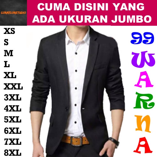 23 Warna Warni Blazer Cowok Jas Pria Jumbo Bigsize Laki Laki Hitam Polos Los Black Blazer Jas Katun