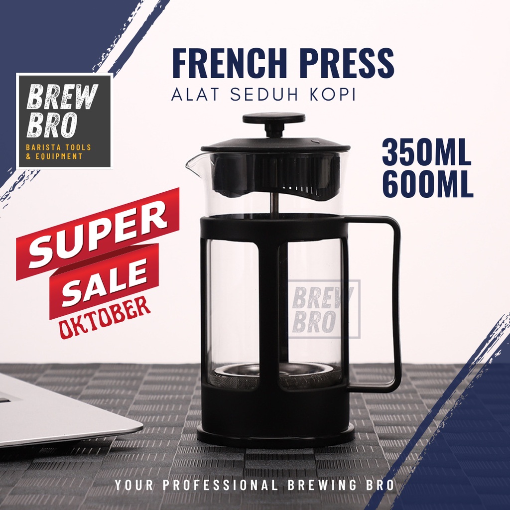 French Press 350ml Coffee Plunger Maker Kaca Gelas Filter Alat Seduh Kopi Teh 350 ml