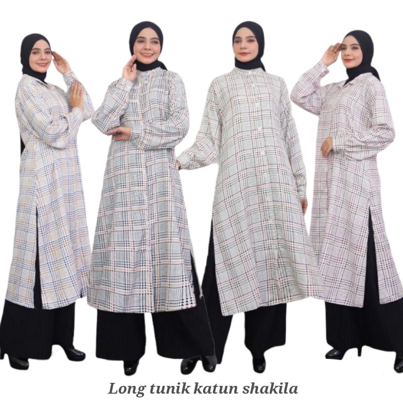 LONG TUNIK MUSLIM WANITA BAHAN SHAKILA MOTIF