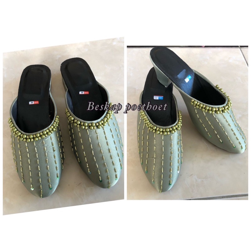 wedding shoes selop pengantin payet hijau sage green muda