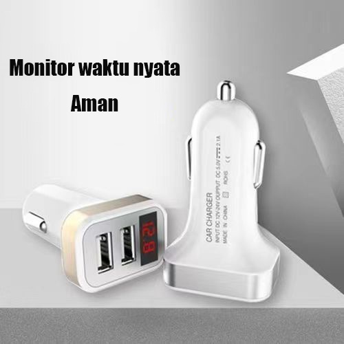 (ada stok, dikirim dari jakarta) Adaptor charger mobil yang cepat,  Adaptor charger mobil pengisi daya cepat ponsel auto tampilan LCD port USB ganda 3.1A