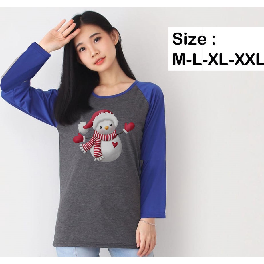 Kaos Raglan Panjang Abu Tua Bergambar Boneka Salju